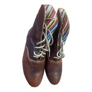 Booties Ethically Handcrafted Rainbow Canvas & Leather Oxford Lace Up Sz 6